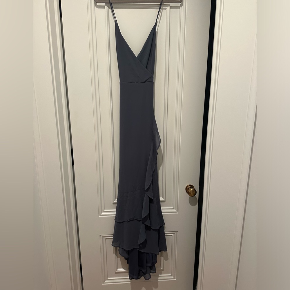 Lulus - In Love Forever Granite Blue Lace Up Dress